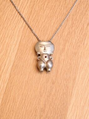 Vintage Silver Tone Figurine Pendant Necklace – Cute Character Charm Necklace